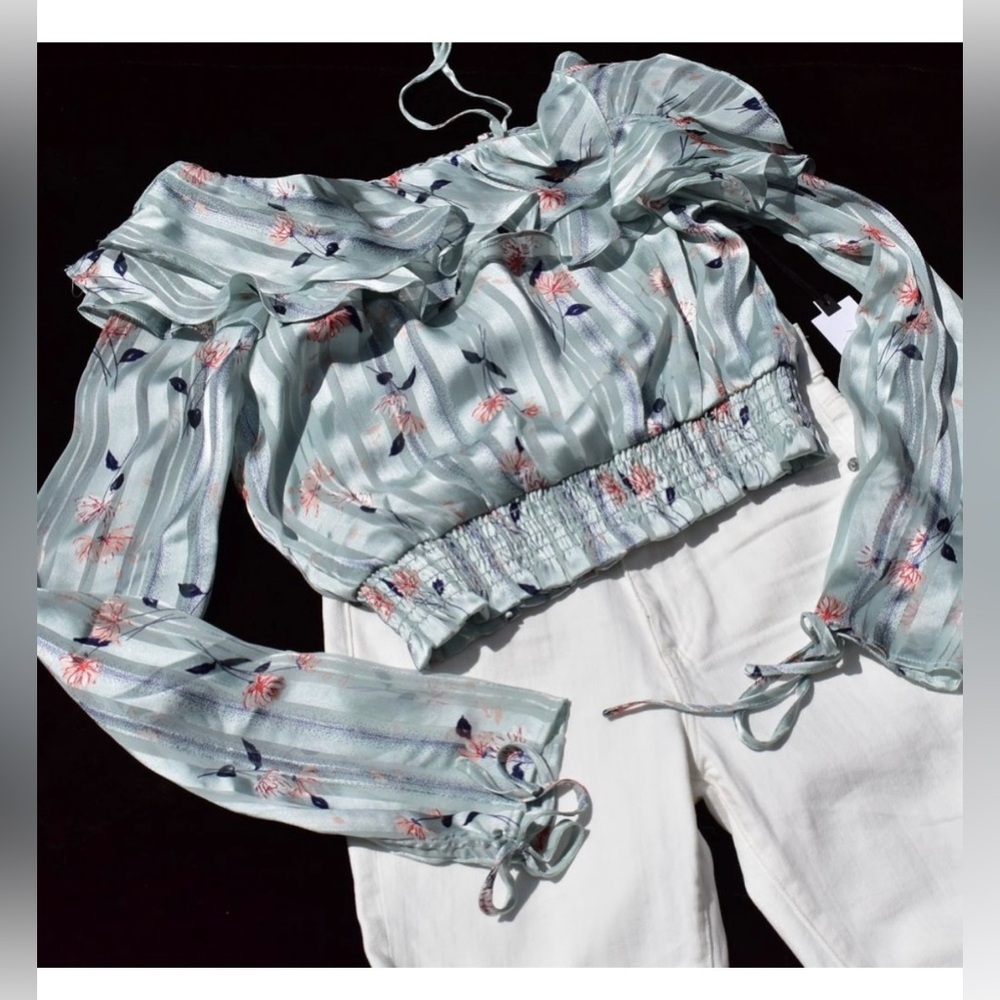 ASTR The Label Mint Satin Floral Top Size S